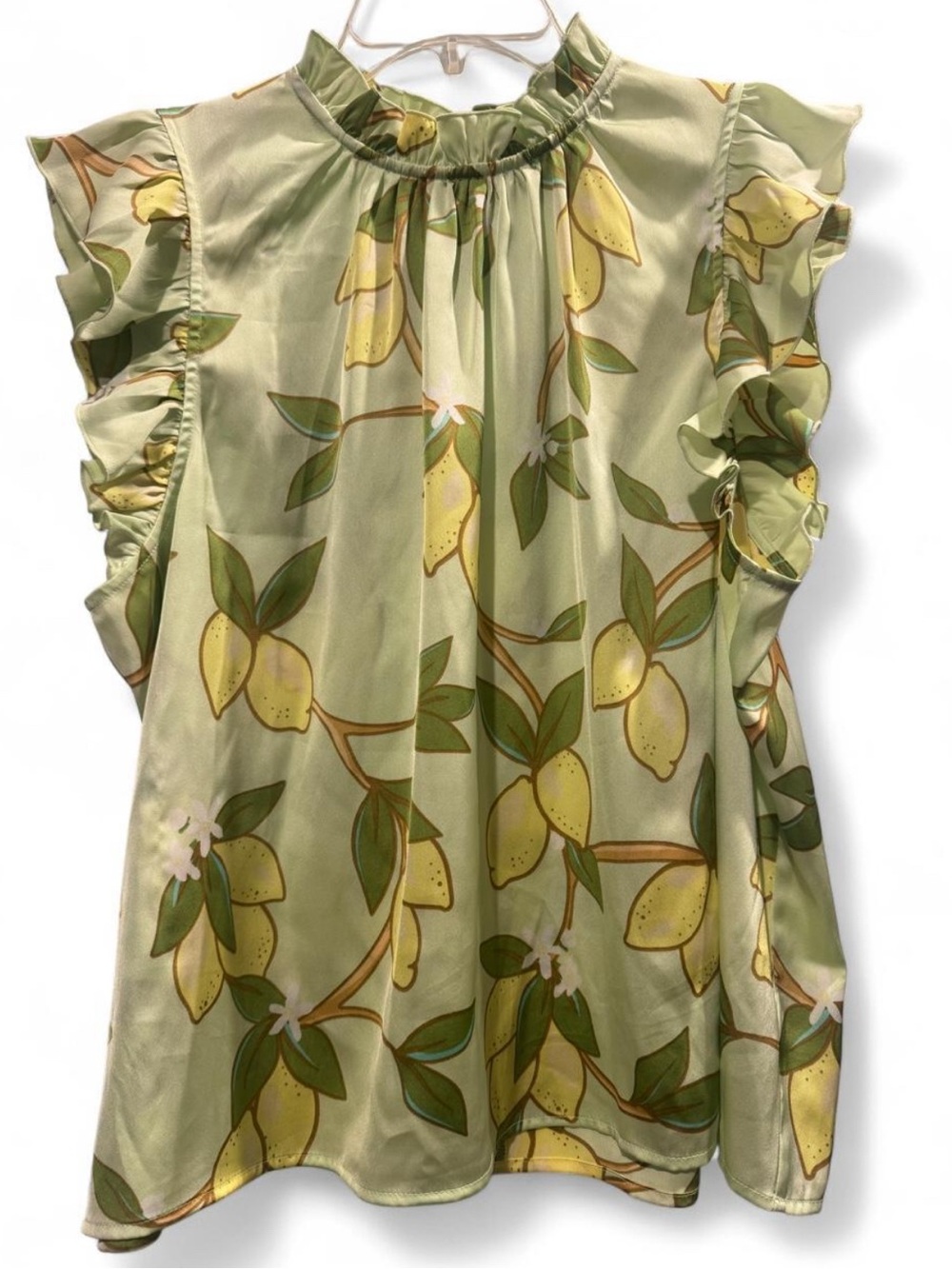 Women’s Lemon Print Ruffle Sleeve Blouse - Green
